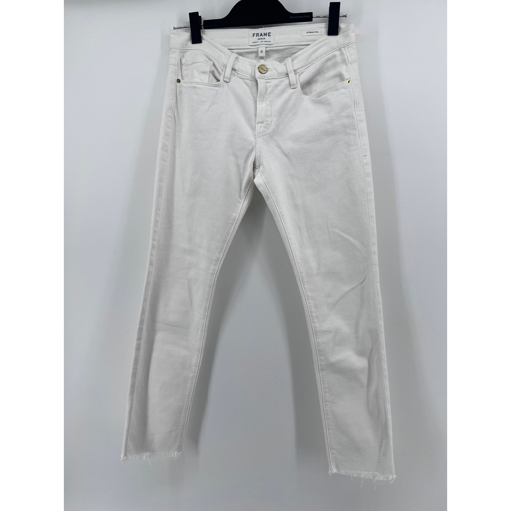 Frame Denim Le Garcon Crop White Slim Boyfriend Jeans Raw Hem Size 25 - Picture 2 of 5